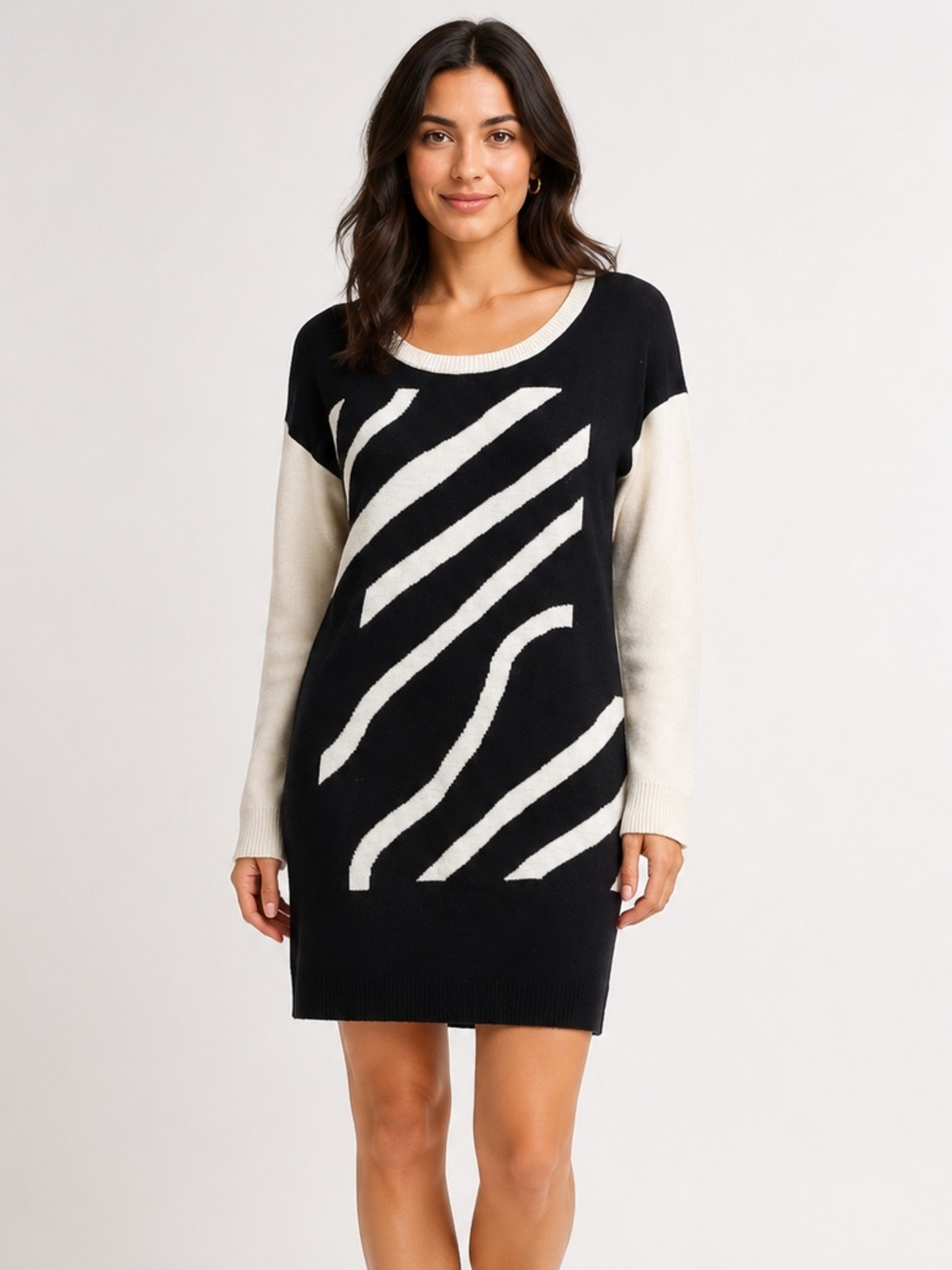 Tibi New York Black Ivory Graphic Knit Sweater Dress Size M
